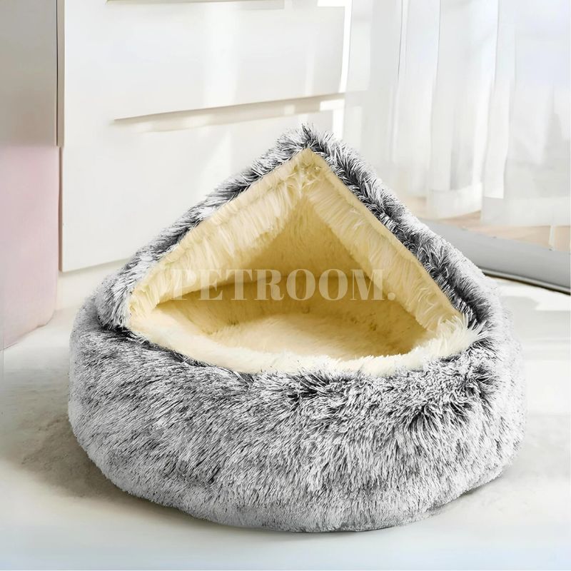 Cat bed | Cozy Cocoon™ - PETROOM | Brown Plush | 60cm