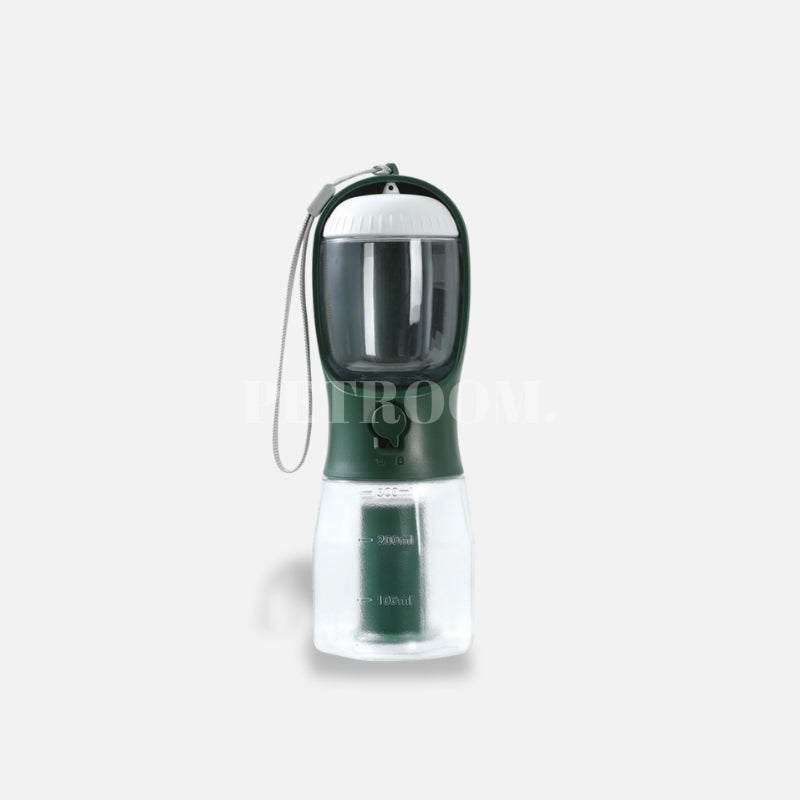 A dark green and white pet bottle