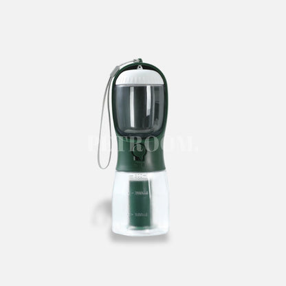 A dark green and white pet bottle