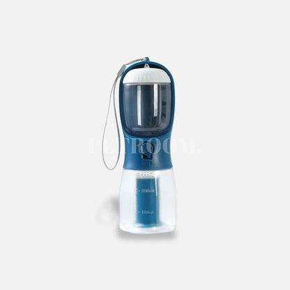 An ink blue and white pet bottle