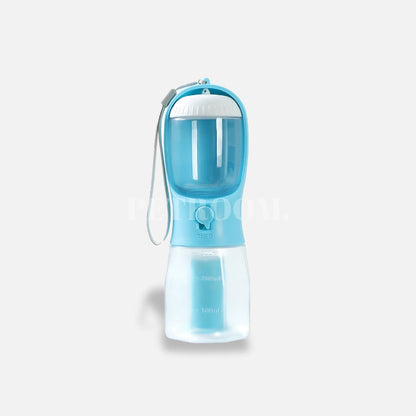 A turquoise and white pet bottle